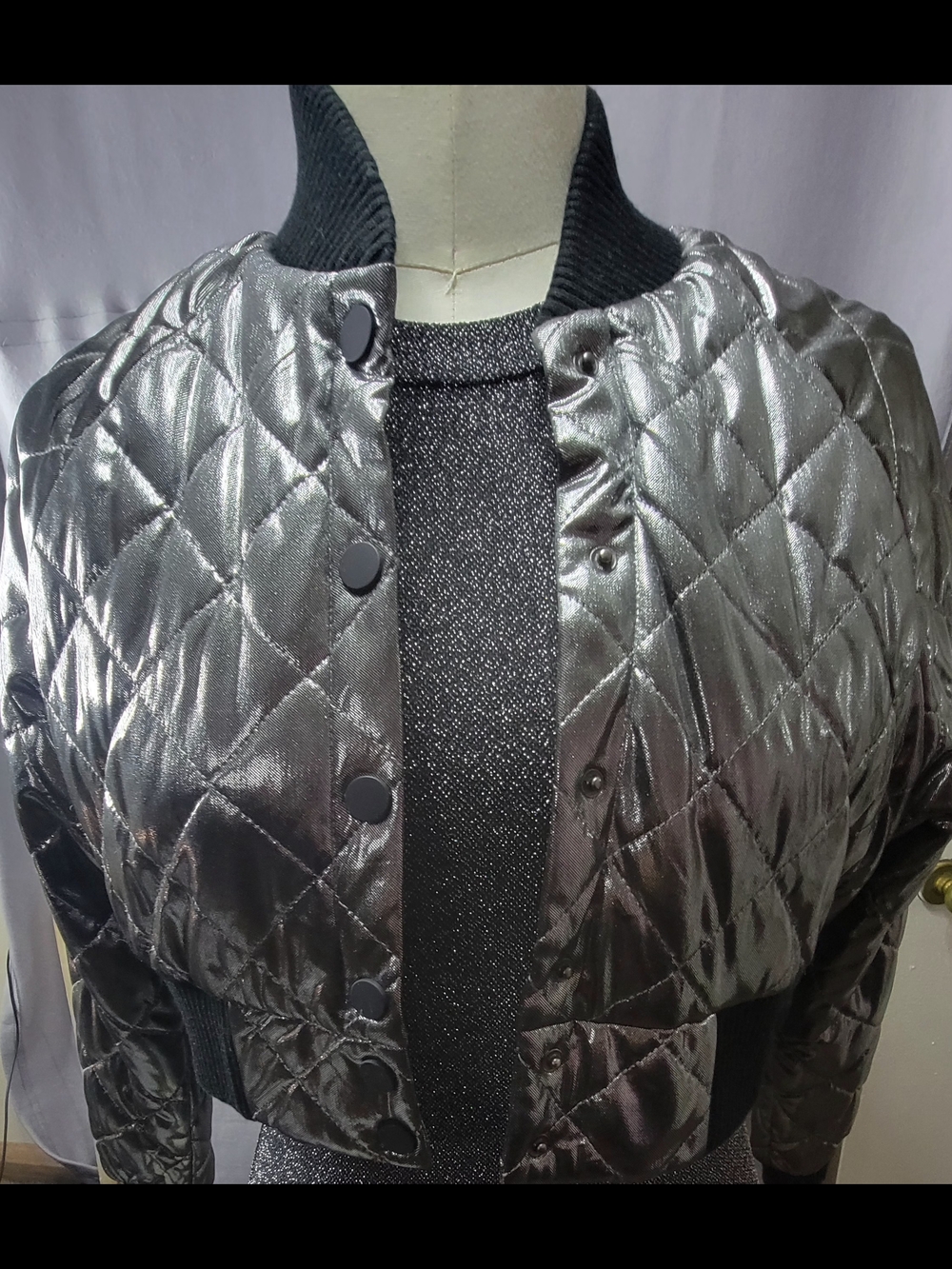 by the way. Silver Quilted Bomber Jacket Size S